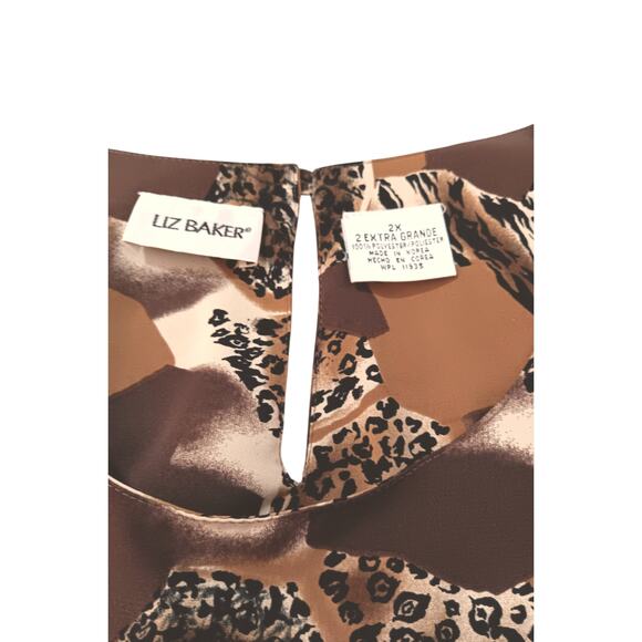 LIZ BAKER Vintage Blouse Top 2X Short Sleeves Animal Print Career Office Event - Picture 5 of 10